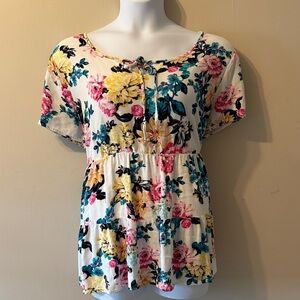 Torrid White Floral Tie-Front Tiered Babydoll Top Size 3
